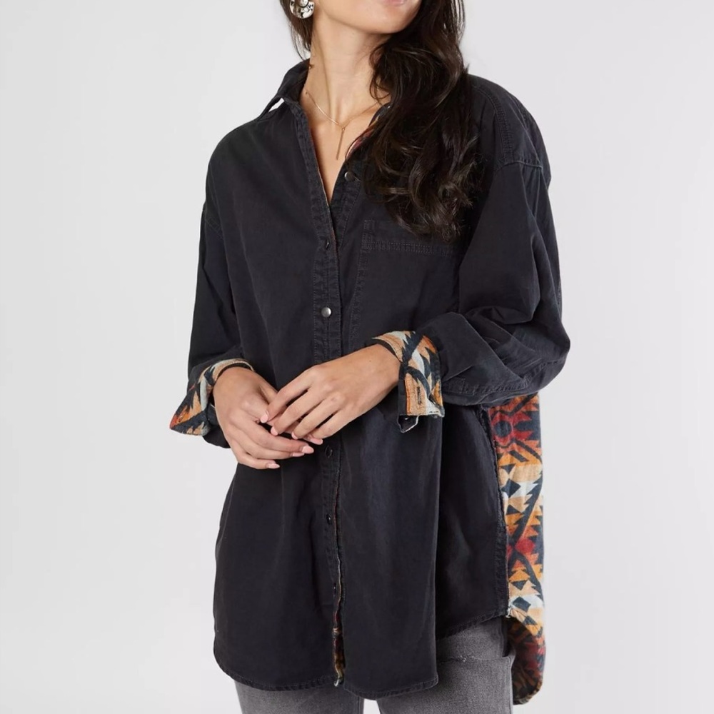 We The Free Free People Aztec Blanket Back Shirt Jacket Tunic Small
